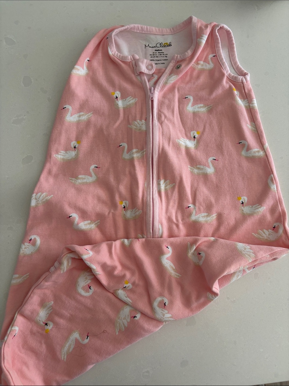 Pink Swan Zip-Front Sleep Sack - organic cotton